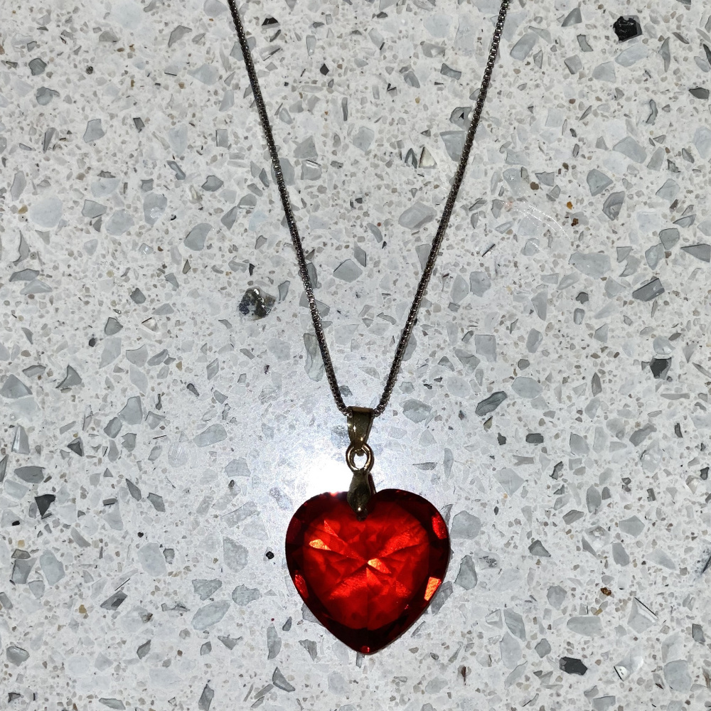 Sterling Silver Red Crystal Heart Necklace